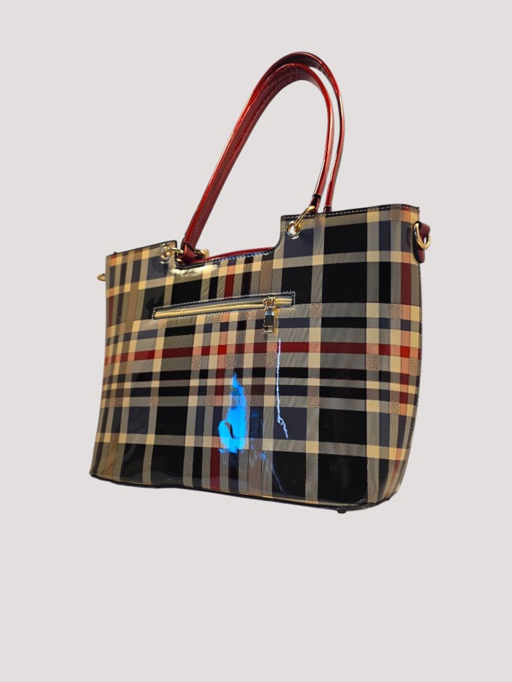 Patent Check Plaid Tote & Matching Long Zippered Wallet - Picture 3 of 10